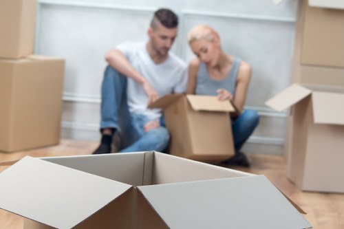Packed boxes and furniture ready for removals in Cowley
