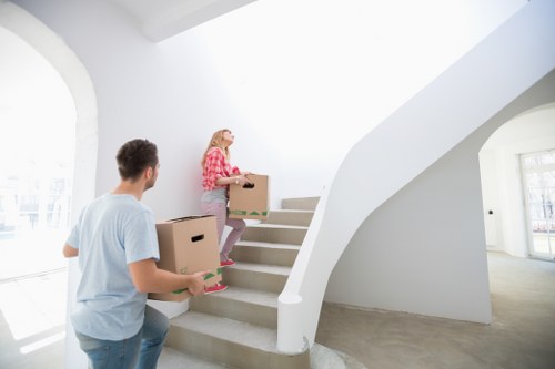 Organised long-term storage space with labelled boxes and furniture